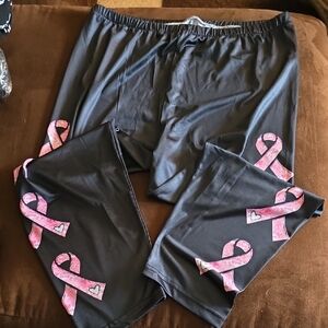 Black Crop Pants with Pink Ribbon Design